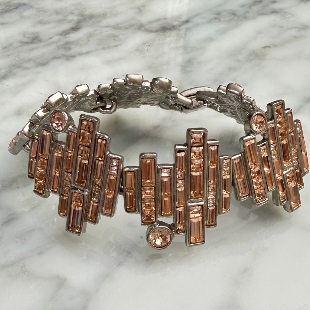 Oscar De La Renta Bracelet Faceted Rose Gold Crystals Rectangle Asymmetrical